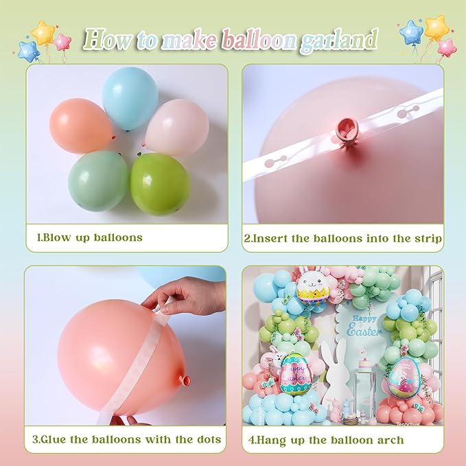 148Pcs Easter Pastel Balloon Garland Arch Kit, Pastel Pink Light Blue Green Balloons with Bunny Rabbit Egg Foil Balloons for Easter Birthday Party Bunny Hunt Spring Baby Shower Decorations