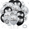 Happy Anniversary Balloons 18Pcs Black Silver Party Decorations for Women Men 12Inch Metallic Confetti Balloons for Indoor Outdoor Party Supplies
