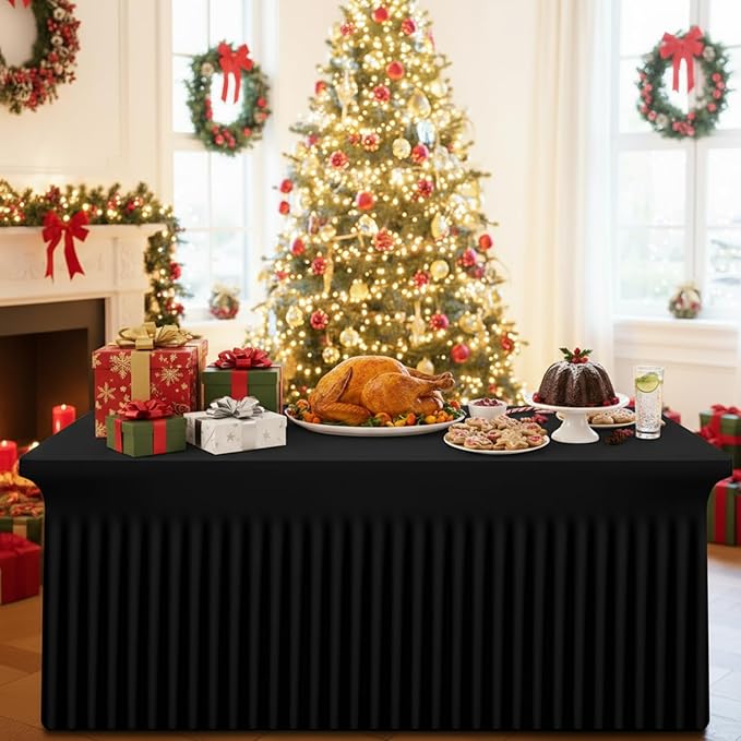 Smiry Spandex Tablecloth 2 Pack, Elastic Fitted Stretch Tablecloth for 4FT Rectangle Tables, Waterproof Washable Table Cover Skirt for Outdoor, Wedding, Banquet & Parties (Black, 48Lx30Wx30H Inch)