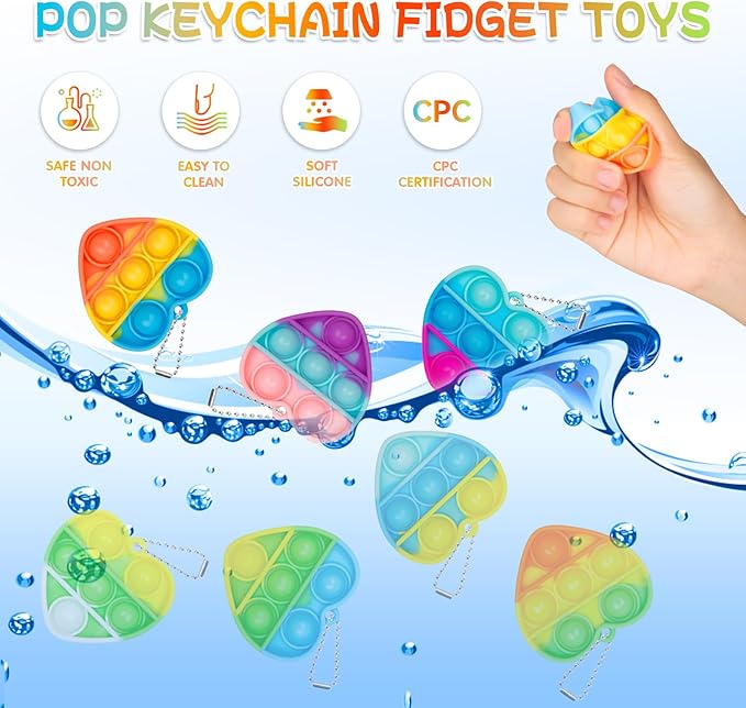 Pop Fidget Toys Bulk Its Valentines Day Gifts for Kids 30 Pack Valentines for Kids Classroom Valentines Day Party Favors Mini Heart Pop Fidget Keychain It Bulk Toys Valentine Goodie Bags Boys Girls