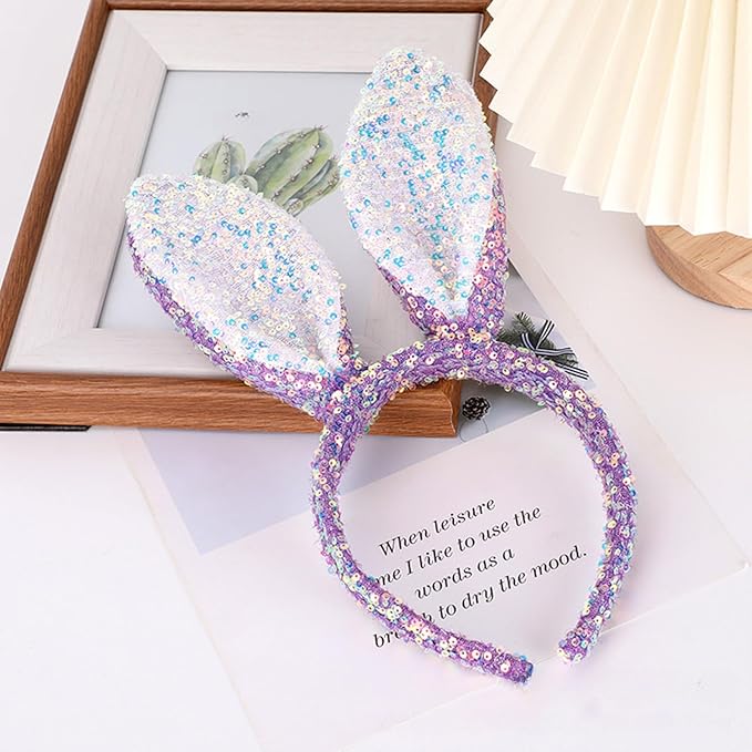 Macute Easter Headband Purple Bunny Ears Headband Rabbit Ears Sequin Beauty Headdresses Fashion Hair Accessories Easter Hairband Gift for Girls Women