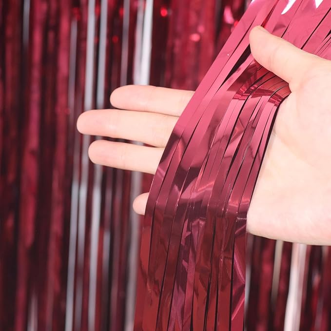3.3 x 6.6 ft Foil Fringe Backdrop Curtains, Tinsel Streamers Party Decorations, Fringe Backdrop for Birthday, Baby Shower, Gender Reveal, Graduation (3, Burgundy)