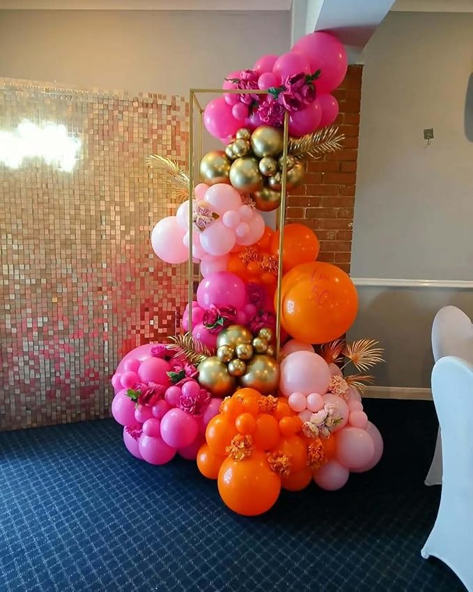 200Pcs Pink and Orange Gold Balloons Garland Arch Kit - Hot Pink Orange Baby Pink Metallic Gold Different Size Balloon for Birthday Baby Shower Wedding Tropical Summer Party Decorations
