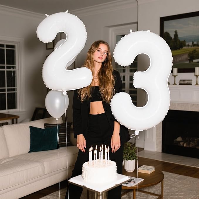 40 Inch White Number 23 Digital Balloon,Jumbo Mylar Foil Helium Balloon for 23 Balloons for Birthday Party,Wedding Anniversary Party Decorations