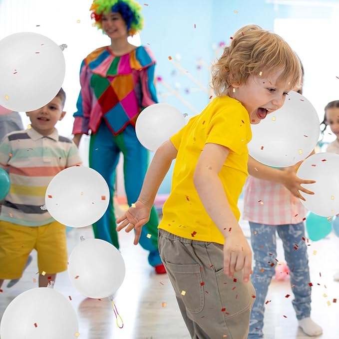 24Pcs White Punch Balloons Bounce Balloon with Rubber Band Handle Punching Heavy Duty Farm Themed Punch for Birthday Party, Kids (White)