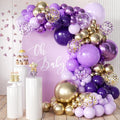 Purple and Gold Balloons Arch Kit, 155Pcs Lavender Dark Purple Pastel Purple Lilac and Gold Balloon Garland for Baby Girl Princess Party Birthday Graduation