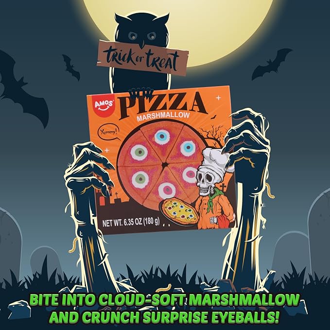 AMOS Halloween Pizza Gummy & Eyeball Marshmallow Candy – Fun, Gross-Looking Treats for Kids, Parties, Birthdays & More – 180g Bag