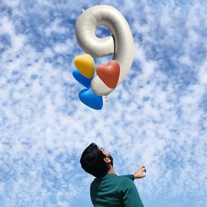 Number 9 Balloons White Sand Nine Balloon for 9 Year Old Birthday Decorations 40 Inches Cream White Large Numbers 9th Birthday Party Nude Ballons Beige 9 Digital Neutral Balloon Pearl White 9
