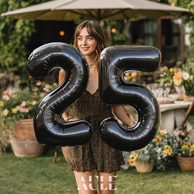 AULE 40 Inch Large 25 Balloon Numbers Black, Big Foil Number Balloons, Giant Helium Happy 25th Birthday Party Decorations for Man and Women, Huge Mylar Anniversary Party Supplies