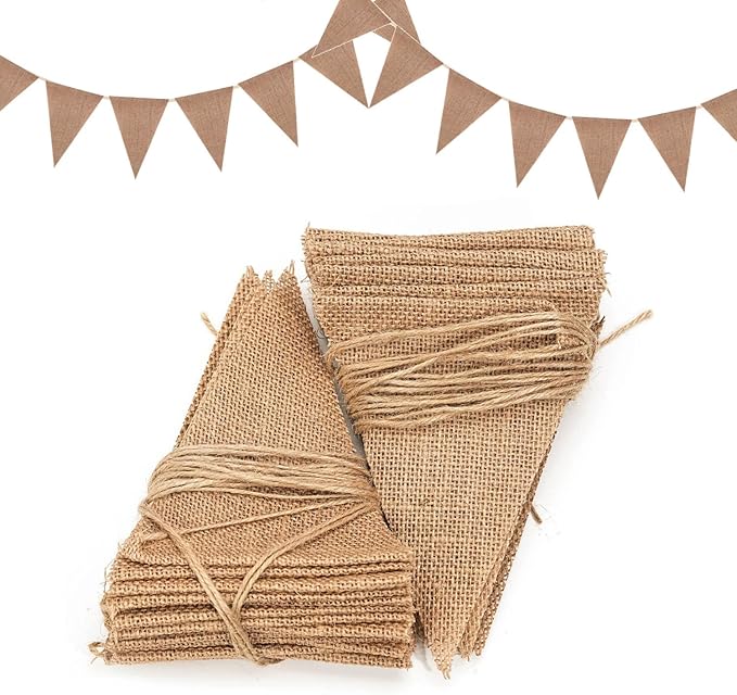 Dahi 32Ft Burlap Banner 48pcs DIY Burlap Banner Brown Fabric Triangle Flag Pennant Banner for Party Decorations Wedding Birthday Outdoor Garden Classroom Decoraction（Brown）