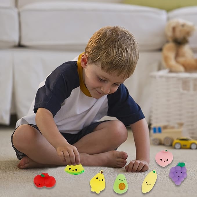 24 Pcs Squishy Toys, Fruits Mochi Squishies, Mini Kawaii Stress Relief Toys Party Favors for Kids Adults Birthday Gifts Classroom Prizes