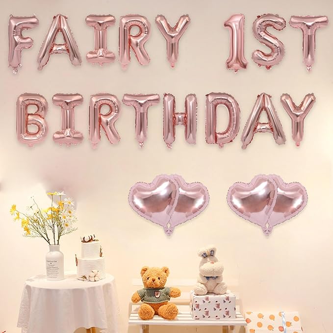2 Set 32Pcs Rose Gold Fairy 1st birthday Letter Balloons 16in Balloon Foil Letter Decorations Party Decor Rose Gold Letter Balloons Fairy 1st birthday Party Supplies