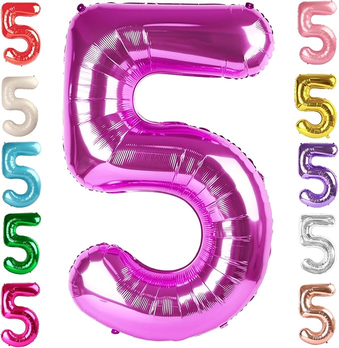 Balloon Numbers 40 Inch 5 Ballon for 5th Birthday Decorations, 15 25 35 50 Big Rose Purple Number Balloons for Wedding Photo Shoot Party Decor