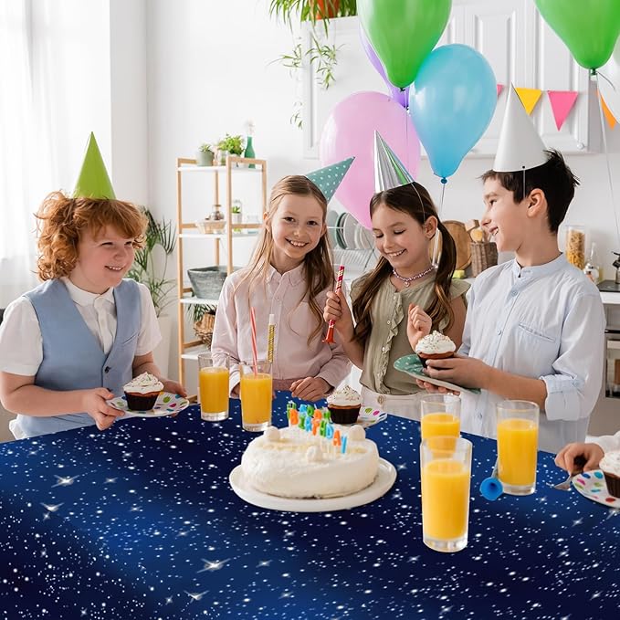 6 Pack Space Tablecloth Starry Night Tablecloth, Disposable Plastic Galaxy Table Cover, 54 X 108 Inch Space Themed Party Supplies for Birthday Parties Decorations (Blue)