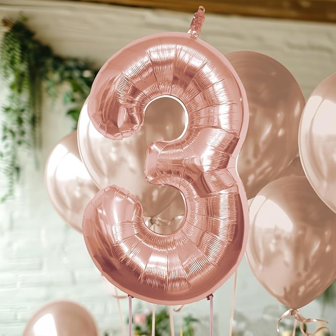 40 Inch Large Rose Gold Number Celebration and Decoration Balloon for Birthday Parties, Graduations, Anniversaries, Weddings, Photo Shoots, Special Events (Rose Gold Number 3)