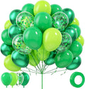 Green Balloons - 80 Pcs, 12 Inch Different Shades Lime Green, Chrome Metallic, Latex Balloons with Confetti for Jungle Safari, Forest Themed Birthday Party Decoration