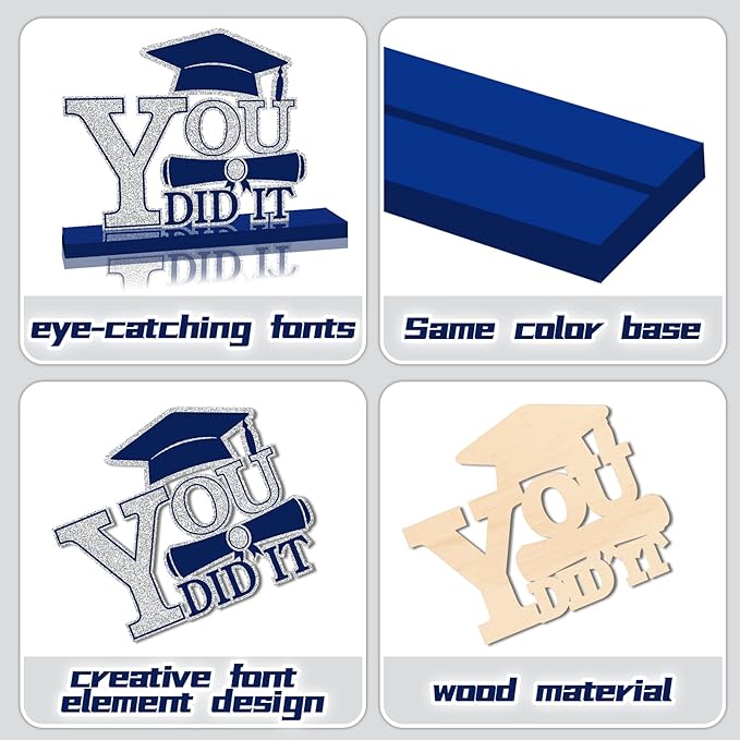 4Pcs Graduation Decorations Class of 2026 Wood Table Centerpieces Congrats Grad Wooden Sign Graduation Table Toppers Congratulate Tiered Tray Decor for 2026 Graduation Party(Navy Blue-Silver)