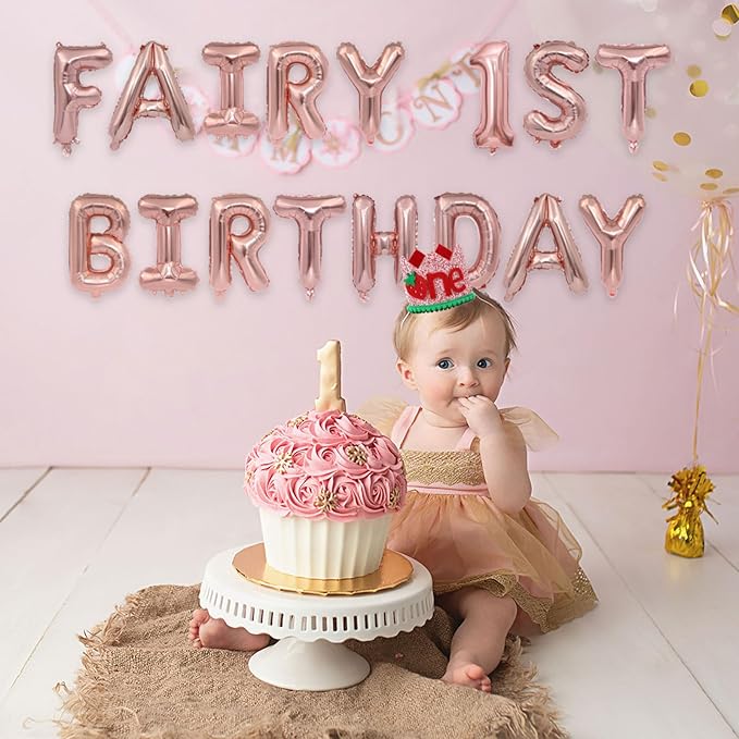 2 Set 32Pcs Rose Gold Fairy 1st birthday Letter Balloons 16in Balloon Foil Letter Decorations Party Decor Rose Gold Letter Balloons Fairy 1st birthday Party Supplies
