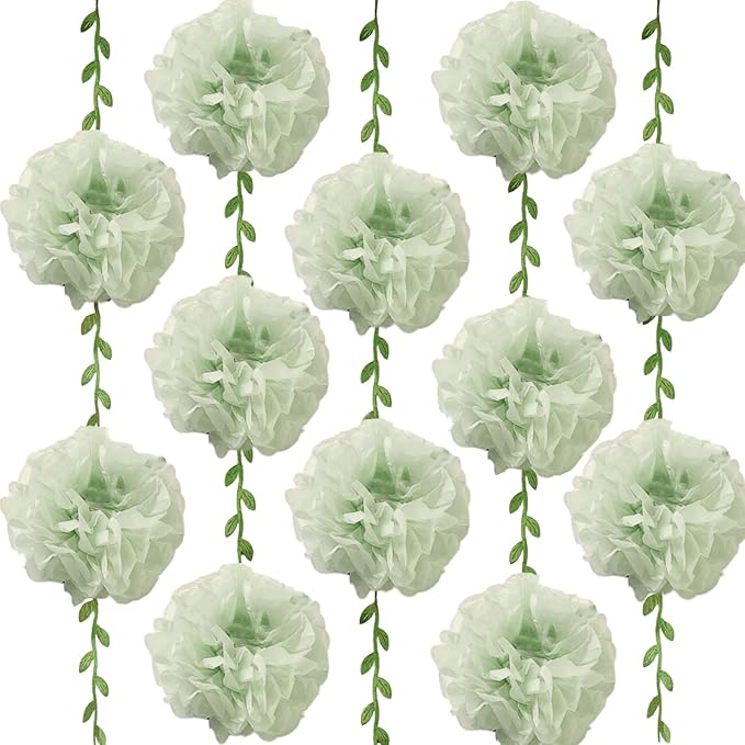 Green Flower Garland for Backdrop - 2 Pcs Artificial Flower Garlands for Wedding Party Arch Decor, 8.2 Ft Hanging Fake Paper Floral Vines for Room Wall Table Garden Background Decorations