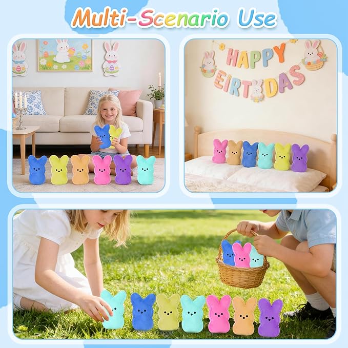 vizethru 6 Pcs Easter Bunny Plush Toys,Easter Basket Stuffers Toys for Kids,Bunny Stuffed Animals, Easter Party Favors Gift Toys for Kids