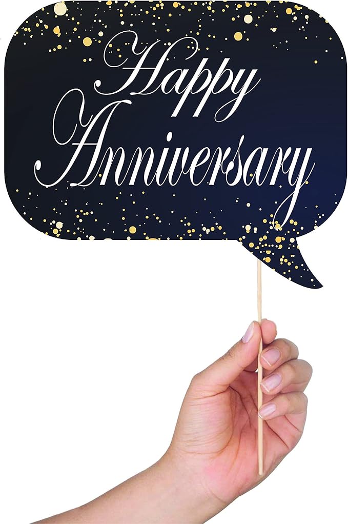 Anniversary Photo Booth Props - 41-pc Photobooth Kit with 8 x 10-Inch Sign, 60 Adhesive Pads, 45 Sticks - Wedding Anniversary Photo Props - Wedding Photo Booth Props