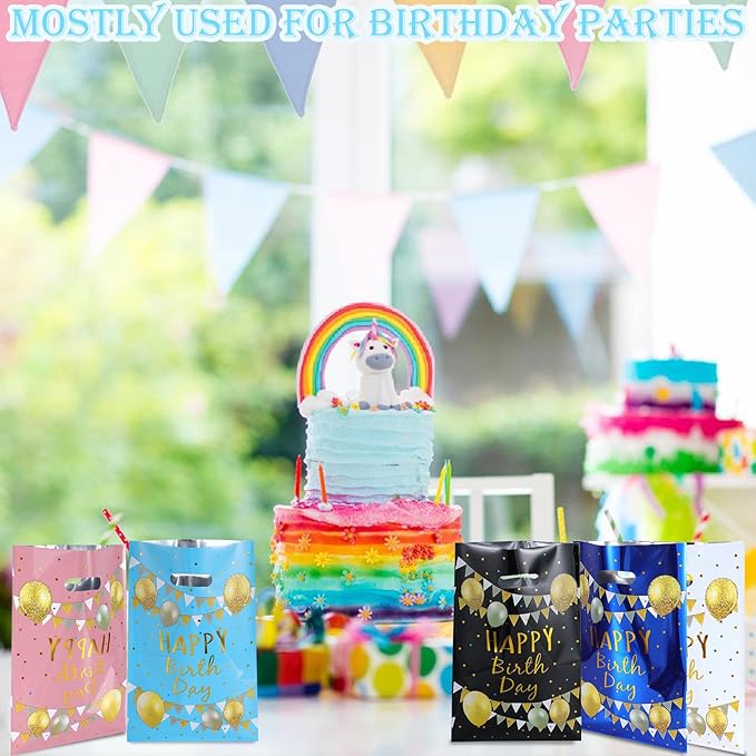 Agaommio 40pcs Party Favor Bags for Kids Birthday Goodies Bags, Christmas Gift Bag Plastic Gift Bags for Kids Girls Boys Candy Birthday Party Favor Gift Wraps (40pcs balloon pattern 4colors)
