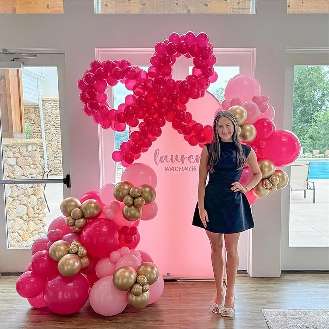 Pink Balloon Arch Garland Kit, Pastel Baby Hot Pink Balloons with Metallic Gold Latex Balloons for Girls Women Birthday Mother's Day Bridal Baby Shower Wedding Anniversary Princess Theme Decorations