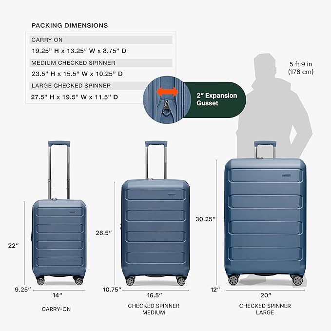 Traveler's Choice Pagosa Hardshell Expandable Luggage with Spinner Wheels, Slate Blue, 3-Piece Set (22/26/30)