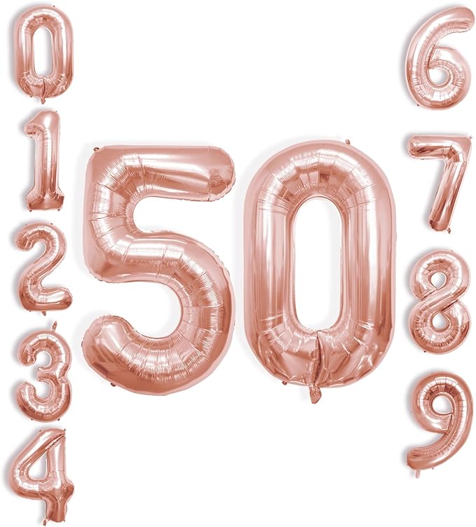 40 Inch Number Celebration and Decoration Balloon for Birthday Parties, Graduations, Anniversaries, Weddings, Photo Shoots, Special Events - Helium Foil Mylar (Rose Gold Number 50)