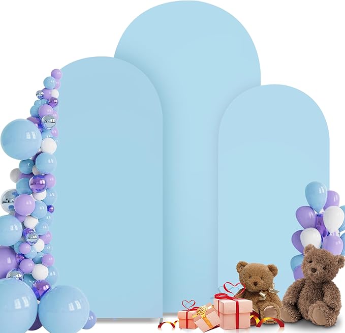 3-Piece Arch Backdrop Cover, Stretchy Spandex Wedding Arch Covers 4FT, 5FT, 6FT for Round Chiara Arch Stand, Blue Arch Cover for Photo Background Happy Birthday Party Banquet Ceremony Decor