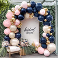 Navy Blue Pink Gold Balloon Arch Kit Double Stuffed Dark Blue, Pastel Light Pale Pink, White Sand Pearl Balloon Garland for Birthday Baby Shower Gender Reveal Wedding Graduation Party Decoration