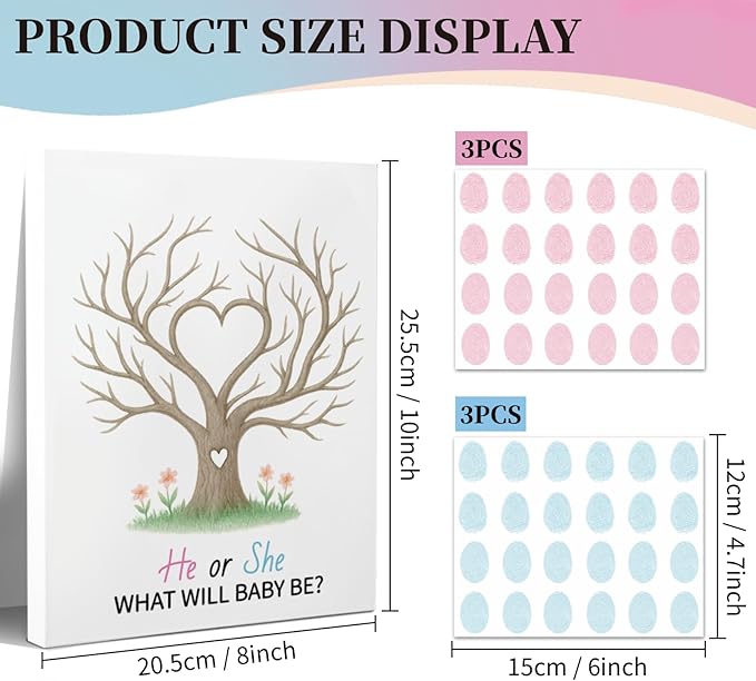 2PCS Gender Reveal Fingerprint Tree Baby Shower Guest Book Party Ideas Fingerprint Guest Book with 2 Pens and 6 Stickers Gender Reveal Party Decorations Baby Shower Party Supplies
