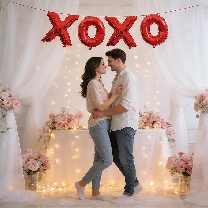 Soochat XOXO Balloons | Valentine Letters Mylar Foil Balloons - Bachelorette Parties Wedding Bridal Showers Photo Props Decorations Valentines Day Party Supplies (Red)