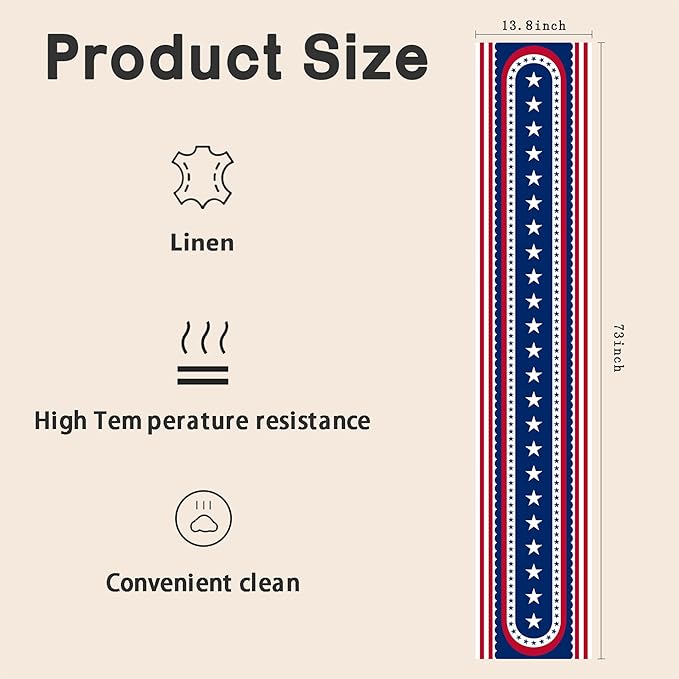 OHOME 4th of July Decorations - Patriotic USA Stars Table Runner for Home | Memorial Day Decorations - 250 America Anniversary Fourth of July Accessories Decor Party Supplies Indoor Outdoor