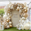 White Sand Gold Balloon Garland, Double Stuffed Pearl White Gold Cream Beige Balloons Clear Bobo Latex Balloon Arch Kit for Wedding Bridal Shower Birthday Baby Shower Gender Reveal Party Decorations