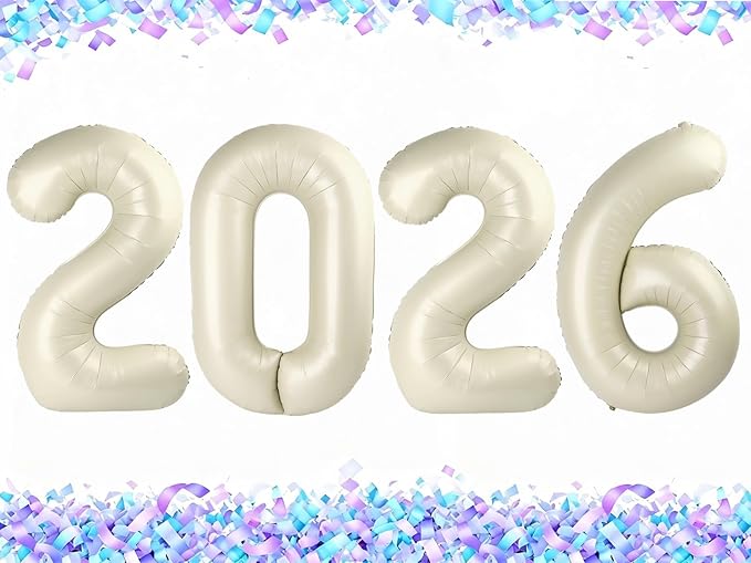 2026 Cream Numbers Balloon 40 Inch, Happy New Years 2026 Balloons for Nye Decor Party, 2026 Digital Balloon Graduation Decoration Supplies