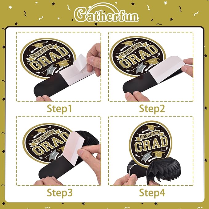 9PCS Graduation Party Decorations Class of 2026 Congrats Grad Table Centerpiece Congratulate Graduation Honeycomb Table Toppers for Graduation Party Supplies(Black）