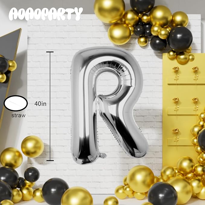 Letter Balloons 40Inch Large Giant big Foil Mylar Silver Balloons R for Birthday Party Decorations