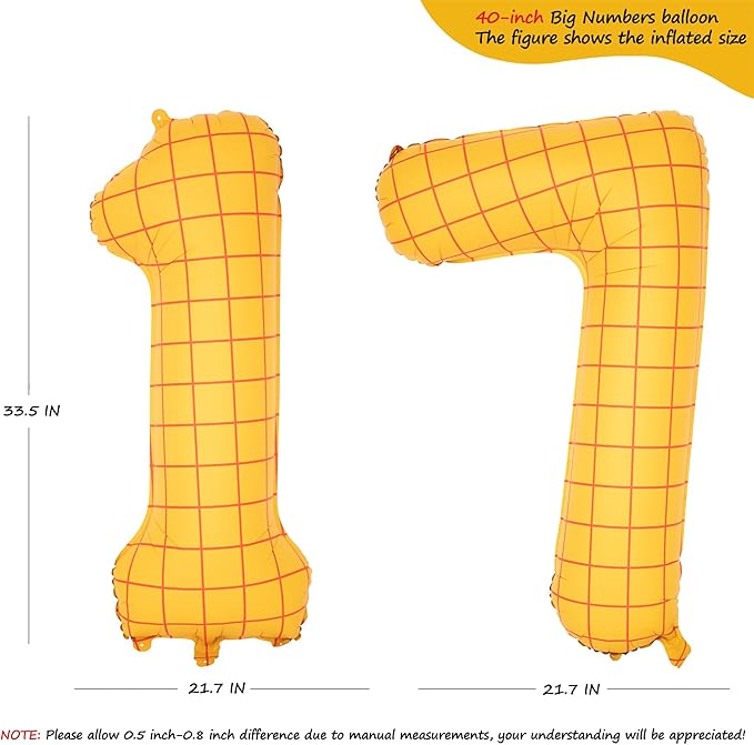 40-Inch Large Number Balloon Toy Inspired Story Matte Yellow Birthday Balloon Western Rodeo Party Supplies Boy Girl Story Anniversary Kids Birthday Party Cowboy Farm Themed Baby Welcome Decorations
