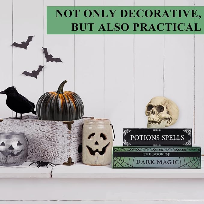 Set of 2 Magic Nesting Halloween Books Decoration Witch Potion Dark Magic Pattern Spooky Holiday Themed Fake Faux Hollow Book Boxes Decorative Vintage Gothic Jewelry Trinket Storage Box
