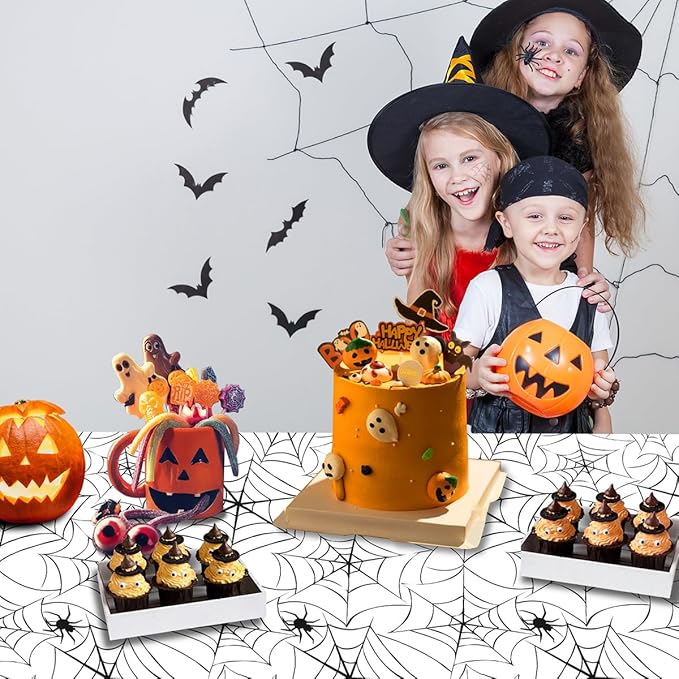 2Pack Halloween Plastic Tablecloths Disposable Christmas Plastic Table Covers BBQ Picnic Halloween Party Oil-Proof Waterproof Table Cloth White Spider Web TableCover 54 x 108 in