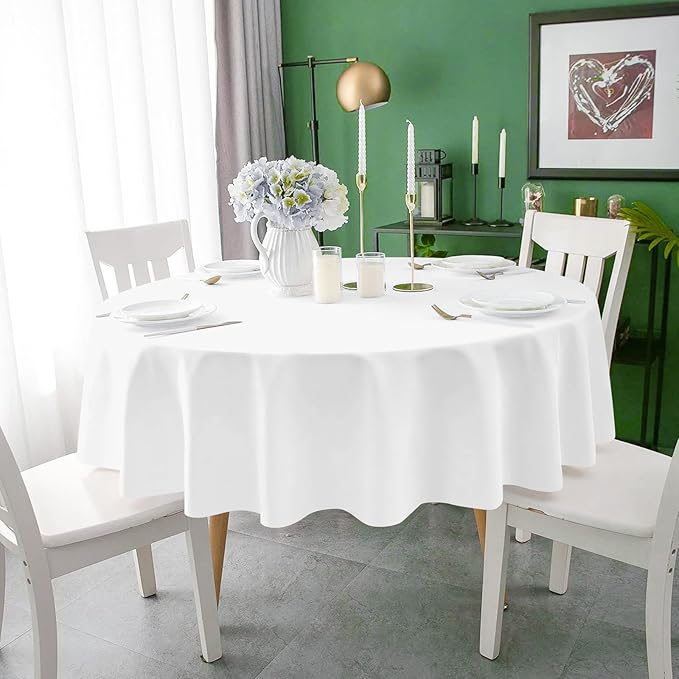 Mulbozy 2 Pcs White Round Tablecloth, 84 inches Disposable Plastic White Circle Table Covers for Baby Shower Wedding Bridal Shower Birthday Party Decoration