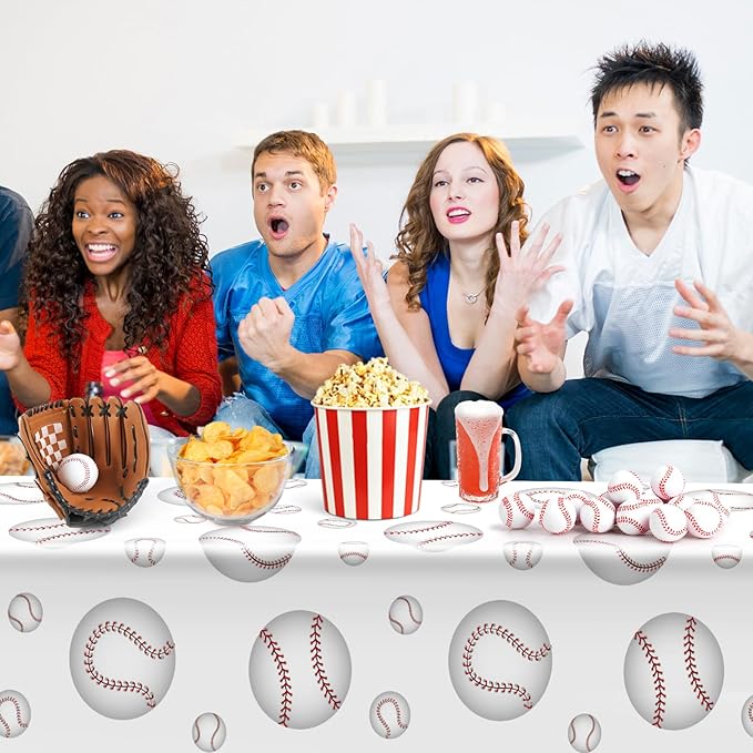 Hxezoc Disposable Baseball Plastic Tablecloth, 54 x 108 Inches Baseball Waterproof Table Cover for Sports Birthday Party Baby Shower Decorations Outdoor Indoor Party Supplies
