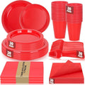 Red Plastic Plates for Party - 30 Guest 9" Dinner Plates & 7" Dessert Plates,12 oz Cups,Napkins,Forks,Disposable Plastic Tableware for Birthday,BBQ,Christmas