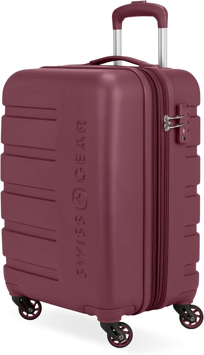 SwissGear 7366 Signature Hardside Expandable Luggage with Spinner Wheels, TSA Lock, Cup-Holder, Merlot, Carry-On 19-Inch