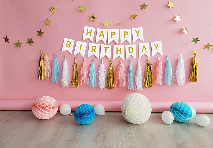 Happy Birthday Banner Decoration with Shiny Letters Glitter White Gold Birthday Banner Sign Birthday Party Decorations Supplies