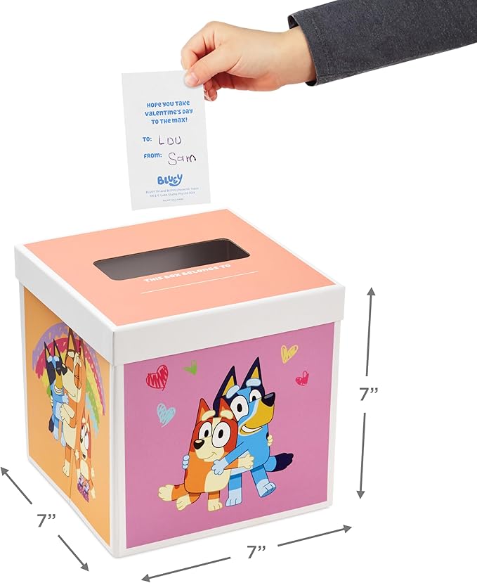 Hallmark Bluey Valentines Day Cards for Kids with Pop Up Mailbox for Classroom Exchange (1 Box, 32 Cards, 35 Stickers, 1 Teacher Card)