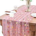 Joanlody Blushing Pink Embroidery Daisy Valentine’s Day Table Runner Florals Seasonal Easter Tulle Table Runner Holiday Kitchen Dining Table Decoration for Home Party Indoor
