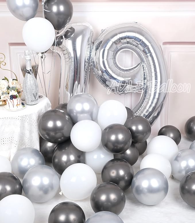 AULE 40 Inch Large 19 Balloon Numbers Silver, Big Foil Number Balloons, Giant Helium Happy 19th Birthday Party Decorations for Boy and Girl, Huge Mylar Anniversary Party Supplies