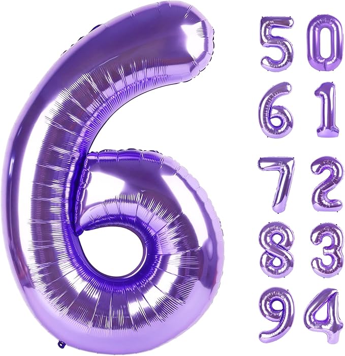 Purple 6 Balloon, Number Balloon 40 Inch, Purple Party Supplies 6th Balloons for Birthday, 6 Birthday Balloon, Number 6 Balloon
